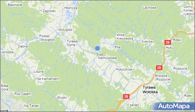 mapa Siemuszowa, Siemuszowa na mapie Targeo